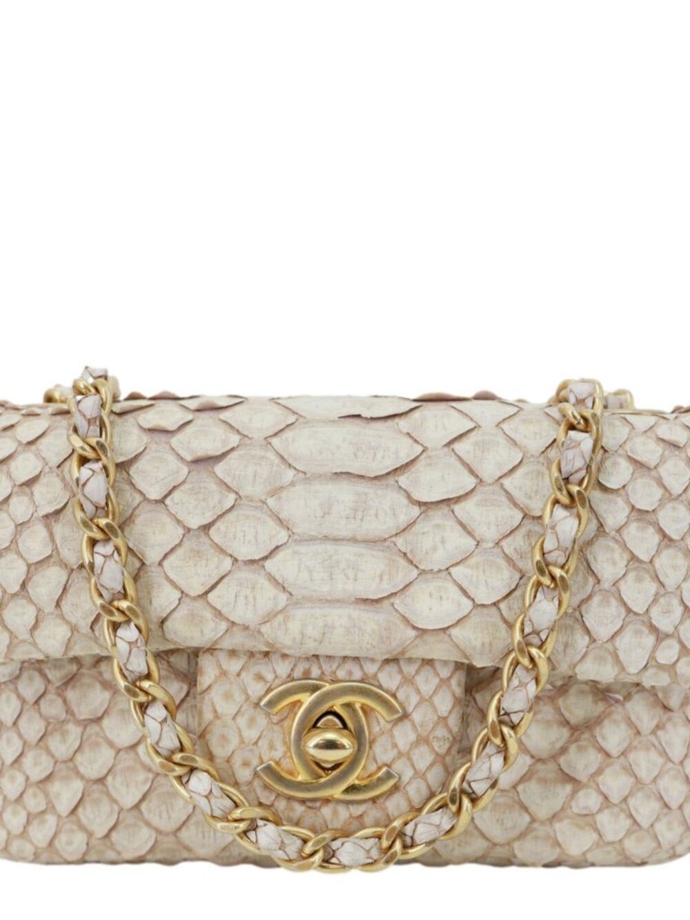 Chanel  Flap Extra Mini Python Leather Crossbody Bag Cream
